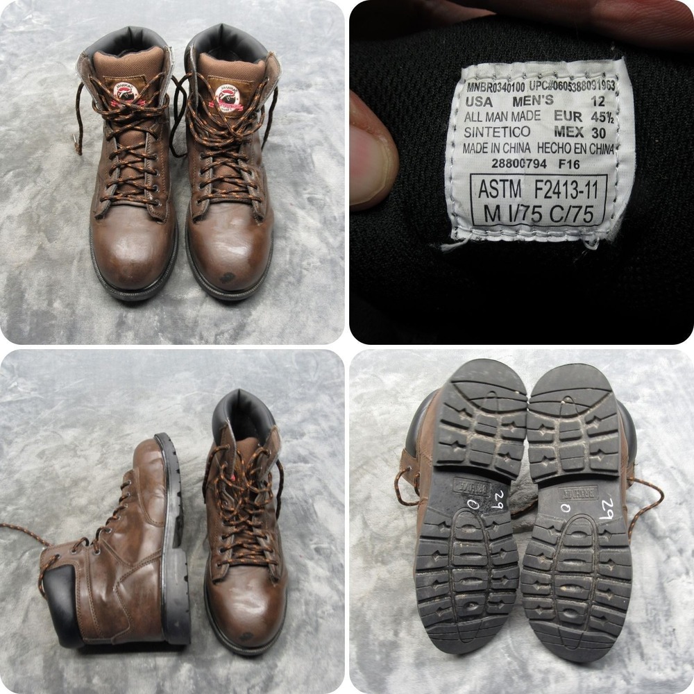 Brahma Work Boots Men 12 Brown Leather Steel Toe Oil Slip Resistant Lace Logger